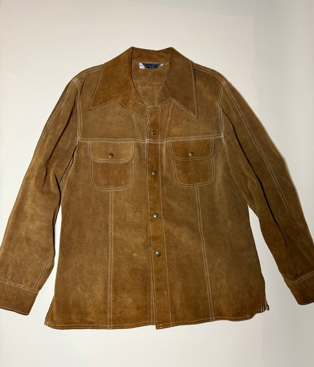 JCPenney Brown Suede Leather Shirt Jacket Snap Front Western